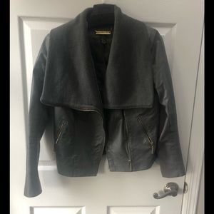 IMAN Leather and Knit Gray Moto Jacket